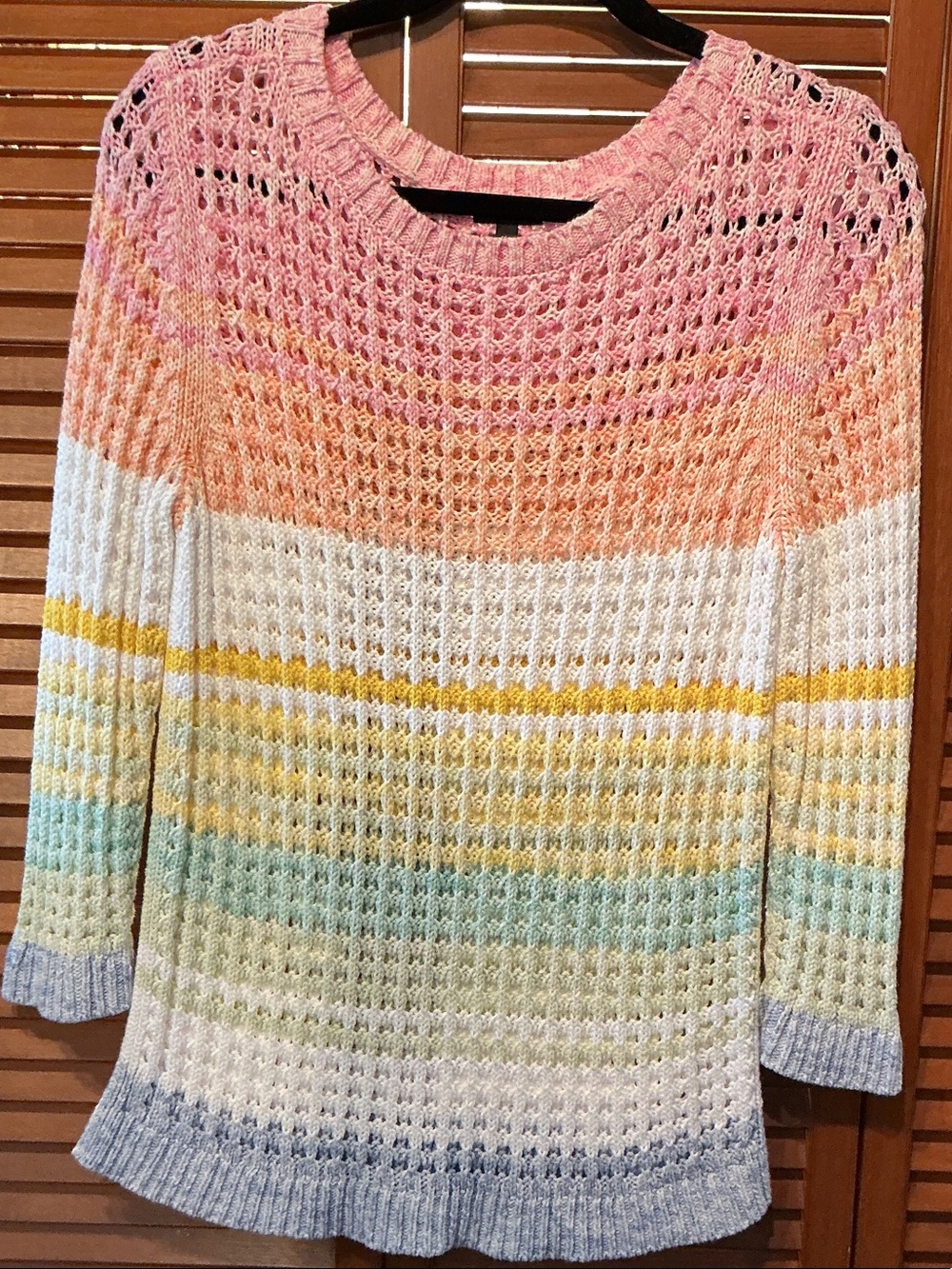 Talbots Pastel Striped Open-Knit Crew Sweater